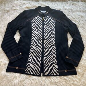 Exclusively Misook Zebra Animal Print Cardigan Jacket Zip VTG Sweater Women’s S
